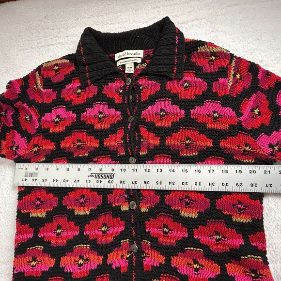 David Brooks Hand Knitted Floral Cardigan Sweater Medium Multicolor Button-Front - Picture 7 of 8